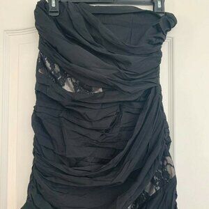 NWT Express Black Strapless Bodycon Cocktail Dress w/ Lace Detail